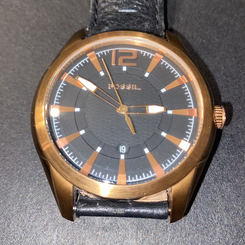 Men’s Vintage Fossil Watch Brass Case Black Straps